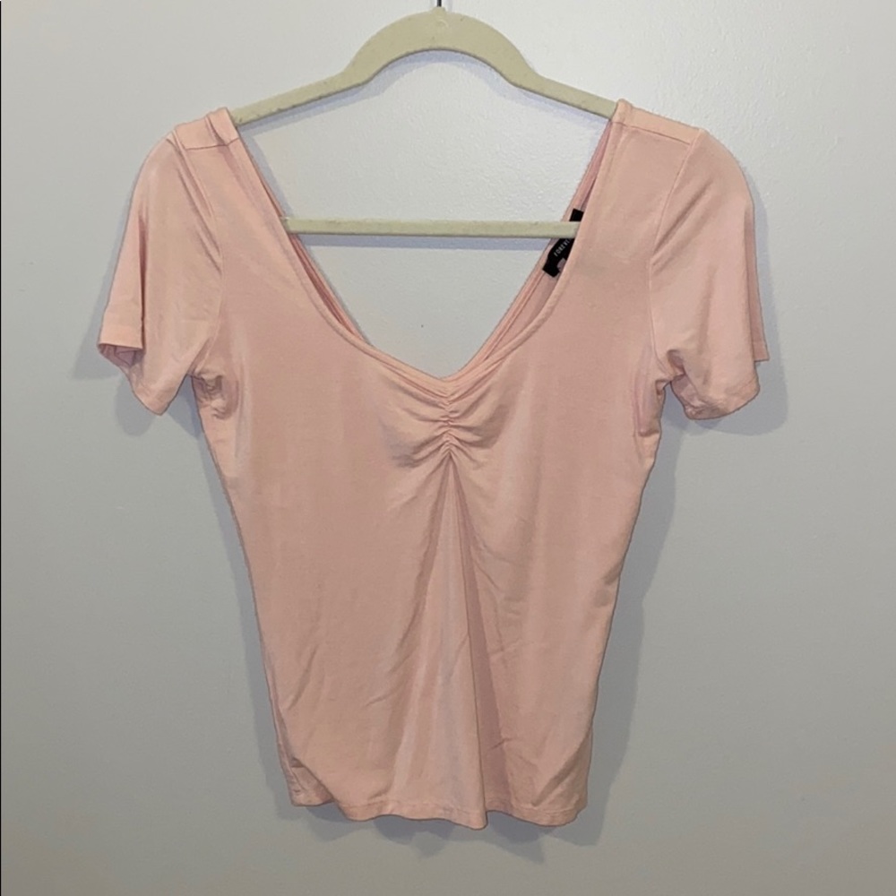 Baby pink scoop cinched neck top